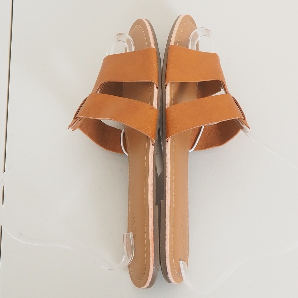 J.Crew Women's Size 7 Tan Brown Leather Slide Sandals Flat Slip On "H" Shape - Picture 8 of 11